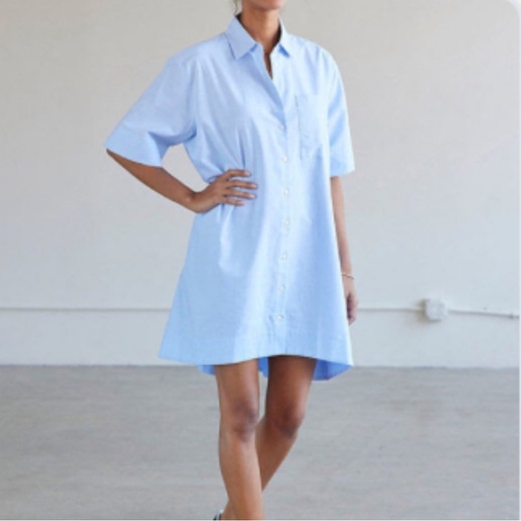 AYR Dresses & Skirts - AYR Shirt Dress Novella Mini Button Down in Light Blue